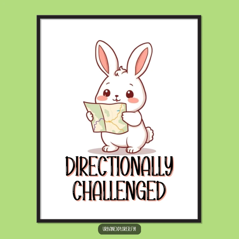 Funny Kawaii Rabbit Map Poster: Adventure Ahead Art, Inspiring Decor Gift