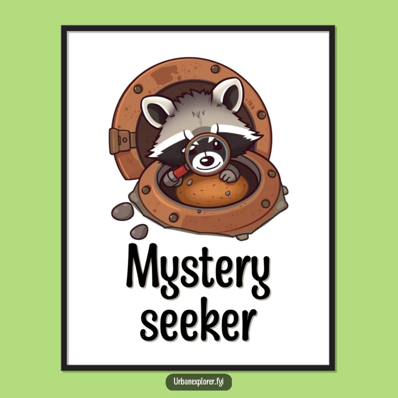 Funny Kawaii Raccoon Detective Poster - Cute Mystery Art Print Gift