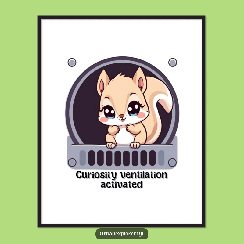 Funny Kawaii Squirrel Wall Art: Whimsical Grate Exploration Poster
