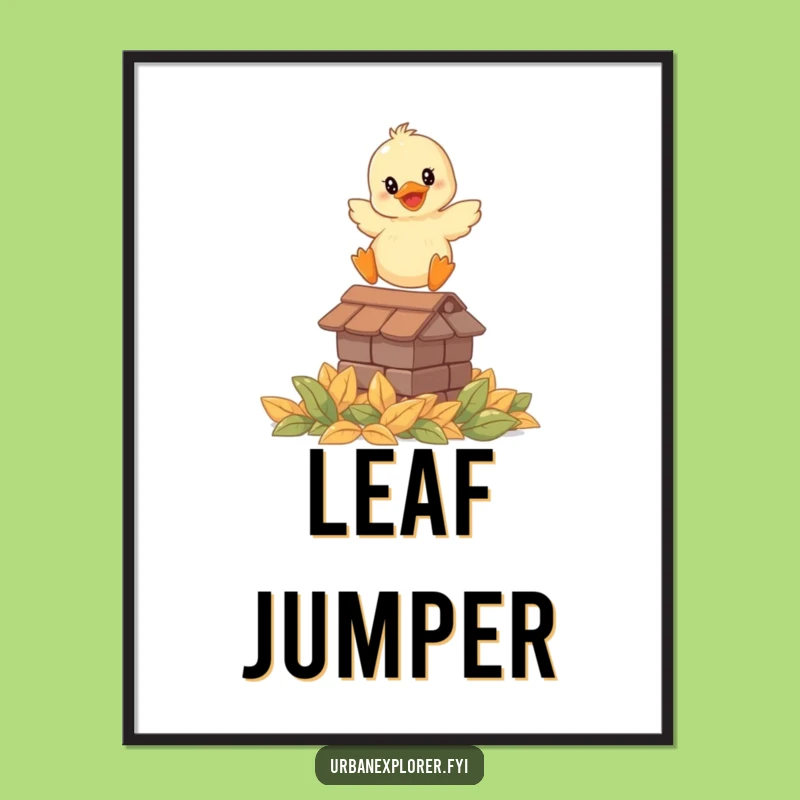 Funny Smiling Duckling Leap Poster - Whimsical Wall Art