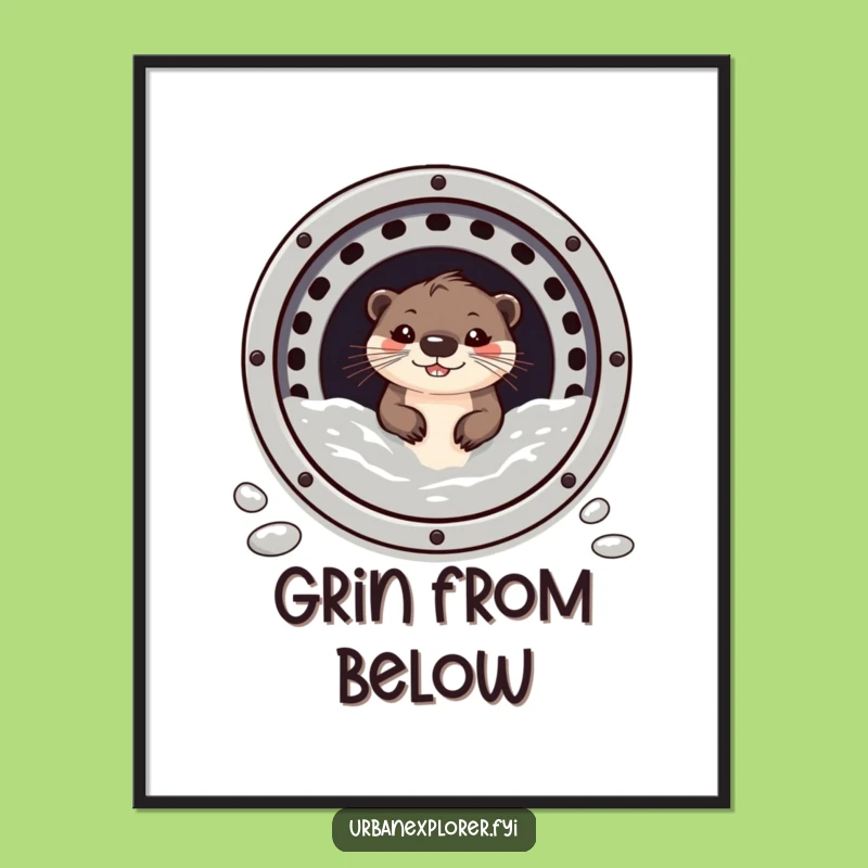 Funny Otter Sewer Poster: Grinning Critter Art, Hilarious Wall Decor