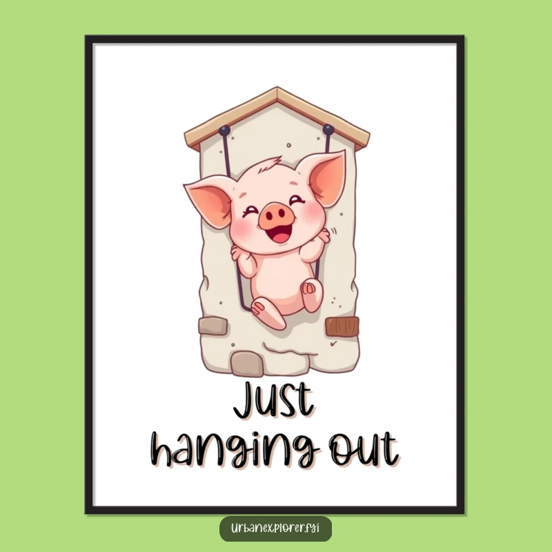 Funny Giggling Piglet Rappelling Poster - Wall Art for Laughs