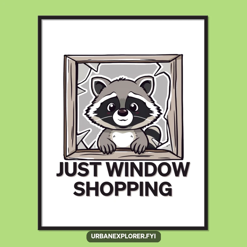 Funny Raccoon Window Intruder Poster: Vintage Cartoon Art for Humorous Decor
