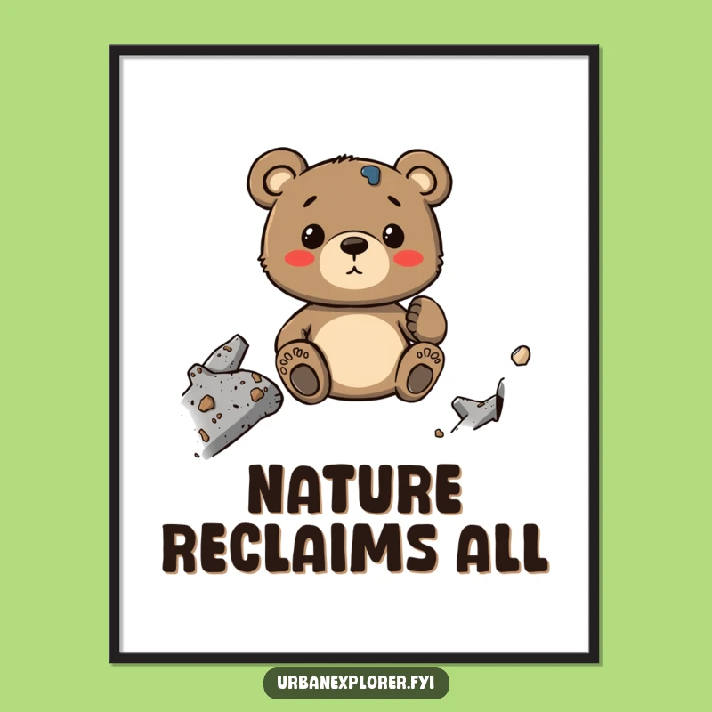 Funny Bear Art Poster: Industrial Decay Textures, a Humorous Wall Decor Gift