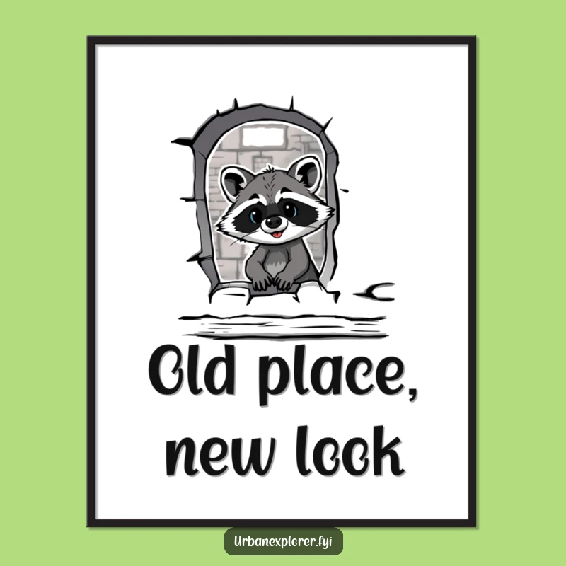 Funny Raccoon Warehouse Intrigue Poster - Humorous Urban Exploration Art