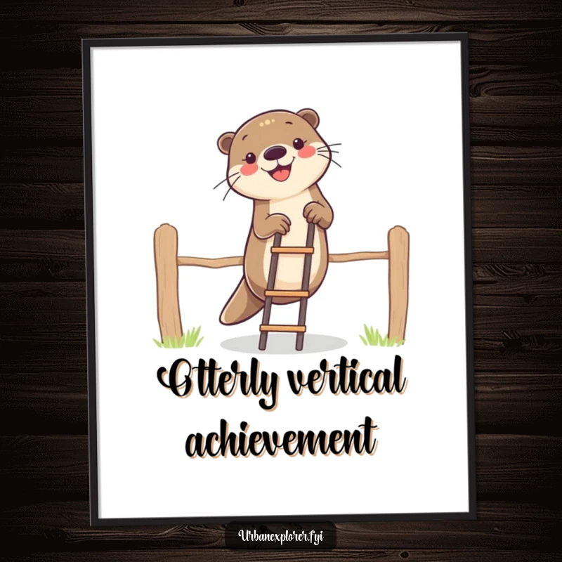 Funny otter character depicted climbing a fence with a ladder on a poster, bringing a humorous and artistic touch to walls.