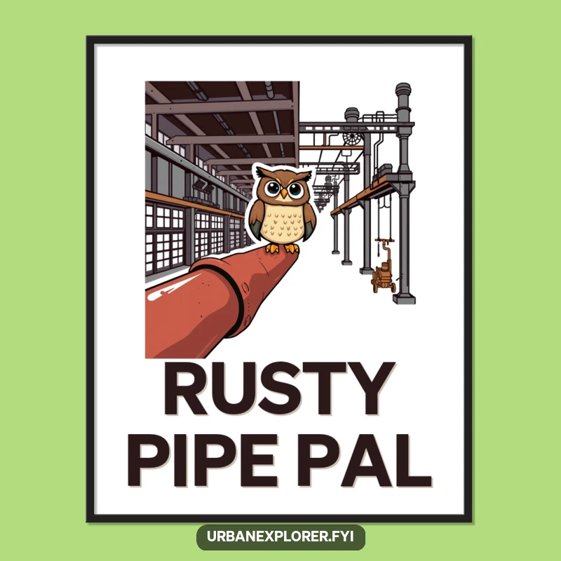 Funny Owl Industrial Art Poster - Hilarious Factory Perch Decor