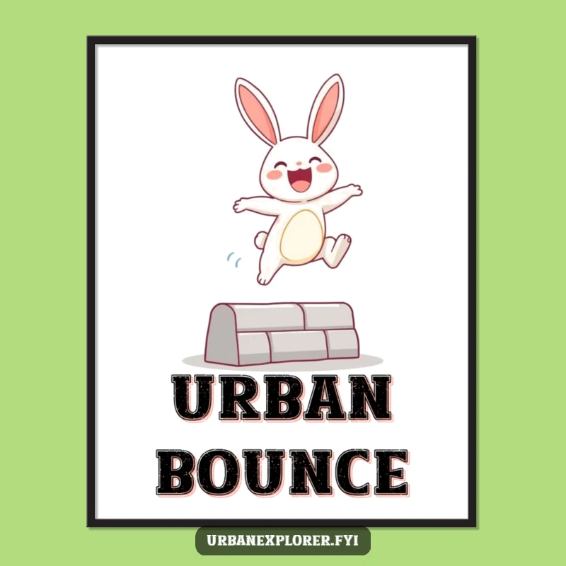 Funny Bunny Leap Poster: Uplifting Urban Art for Decor Gift