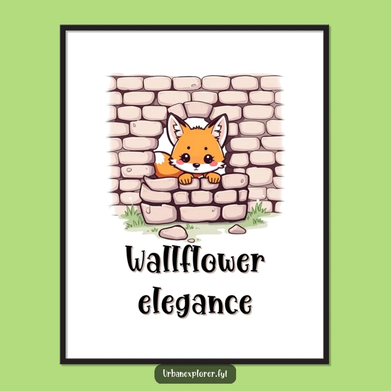 Funny Kawaii Fox Poster: Adorable Brick Wall Art, Cute Decor Gift Idea