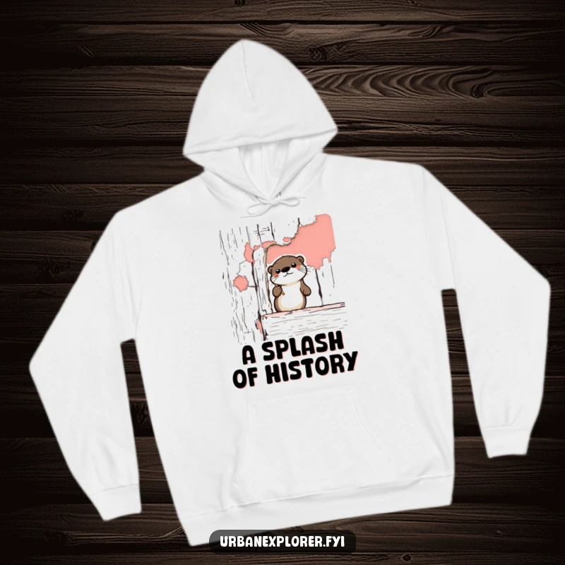 Funny Otter Hoodie: A cute cartoon otter focused on peeling paint on a vintage building, offering cozy humor and a stylish look.