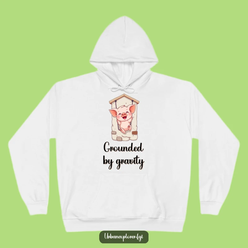 Funny Giggling Piglet Rappelling Hoodie - Cozy & Comical Outerwear