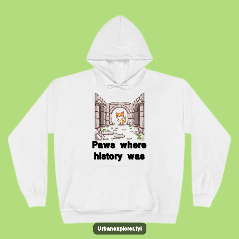 Cozy Funny Cat Hoodie: Historical Ruins Style, a Warm Humorous Gift