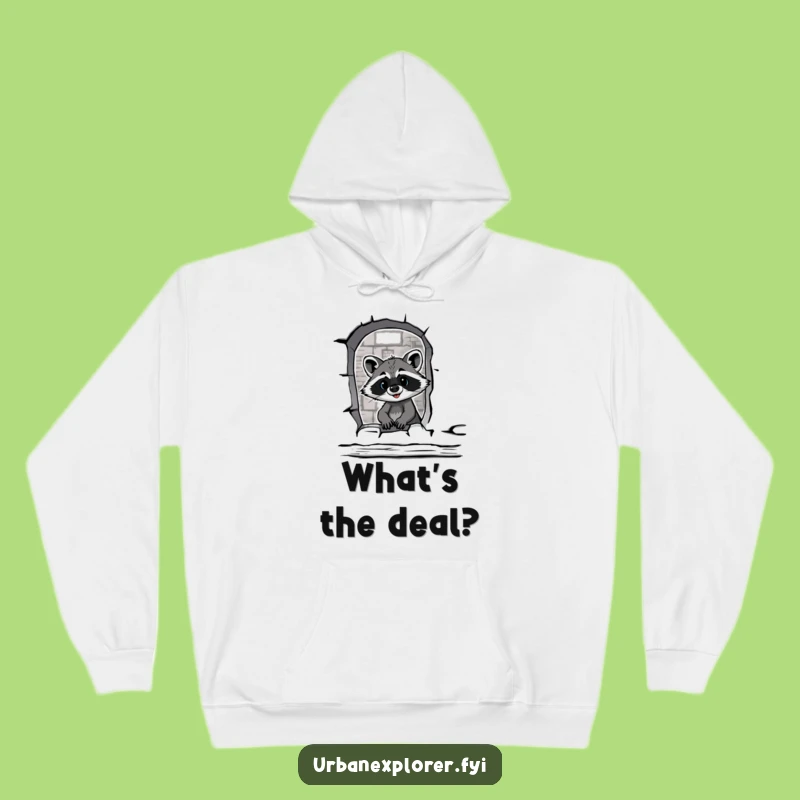 Funny Raccoon Warehouse Hoodie - Cozy & Curious Industrial Vibes