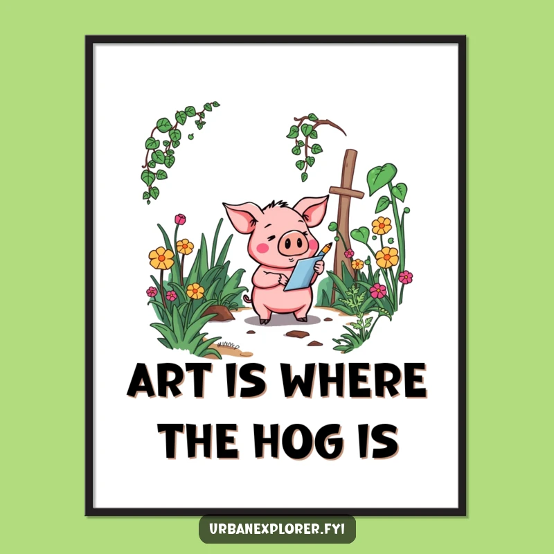 Free Printable Wall Art: Pig Sketches Garden - Whimsical Nature Decor