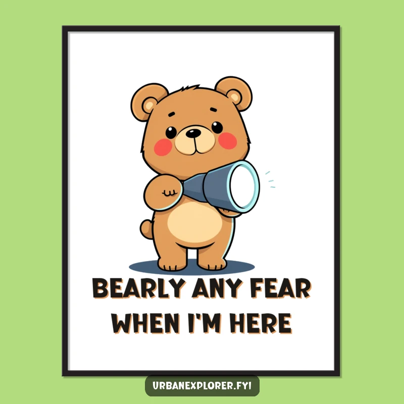 Funny Free Printable Wall Art: Chibi Bear's Flashlight, Humorous Downloadable Decor!