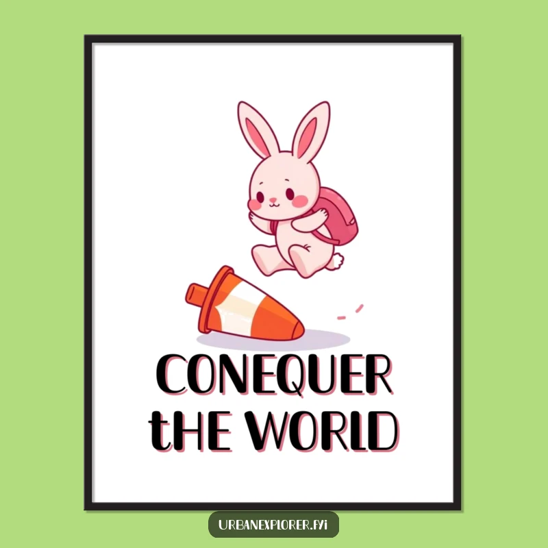 Free Printable Bunny Explorer Wall Art - Funny Downloadable Motivational Decor Gift!