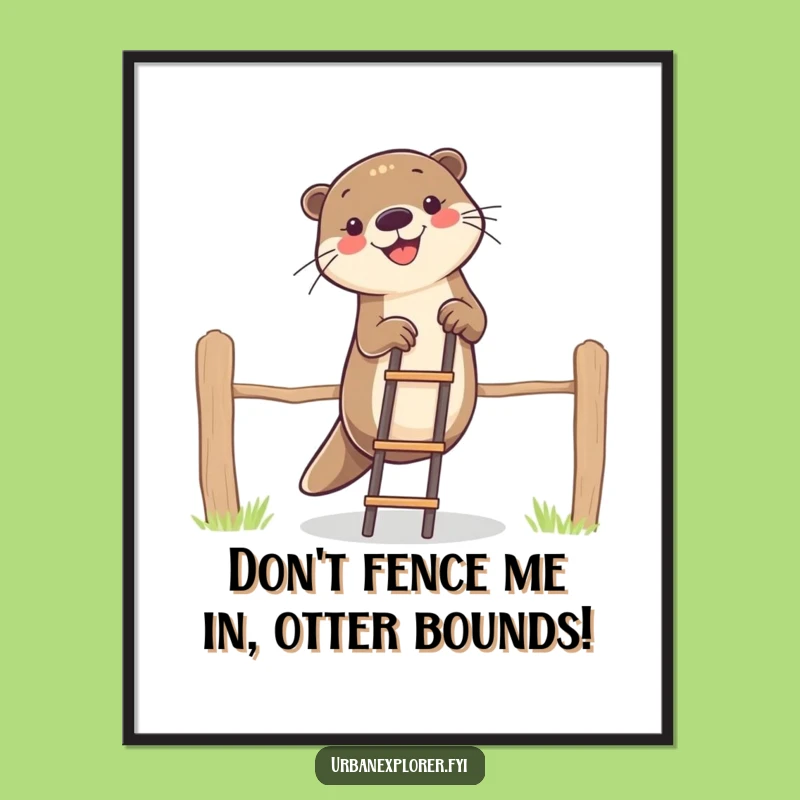 Funny Free Printable Wall Art: Otter Climbing Ladder, Quirky Downloadable Home Decor