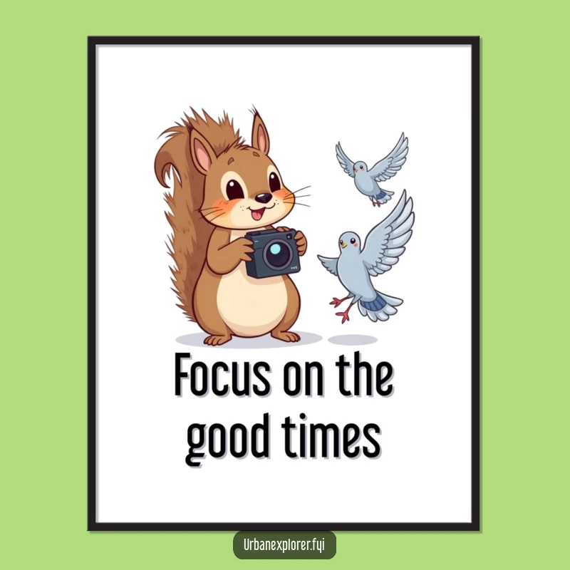 Funny Free Printable Wall Art: Squirrel Photographer & Pigeon, Quirky Downloadable Decor