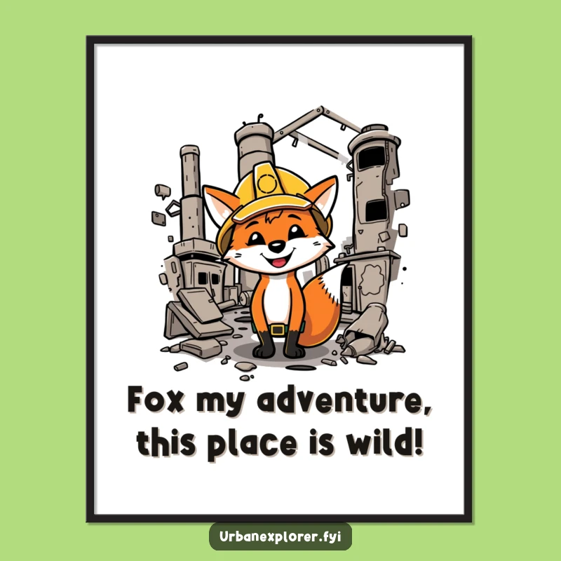 Free Printable Wall Art: Funny Fox Explorer, Hard Hat Industrial Humor, Downloadable Decor
