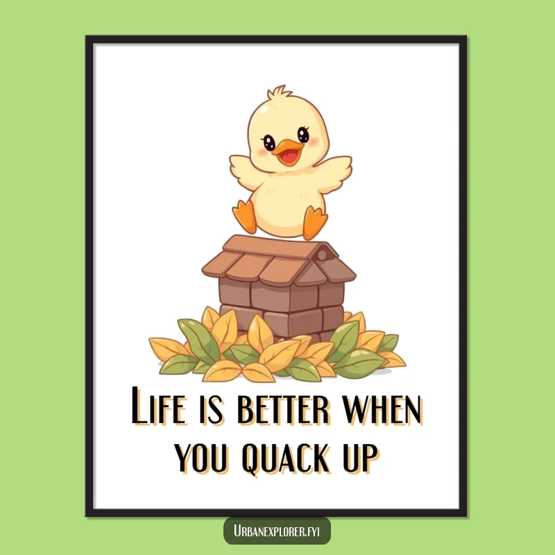Free Printable Duckling Leaping Wall Art - Funny Animal Printable Downloadable Gift