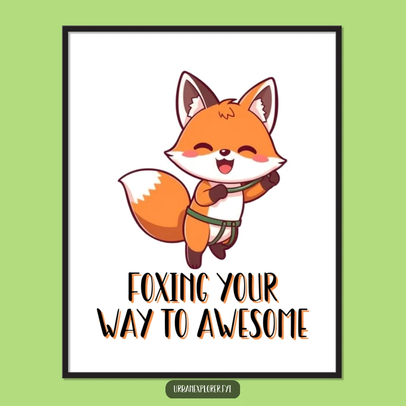 Free Printable Wall Art: Kawaii Fox Ascent, Funny Downloadable Decor for Bold Spaces