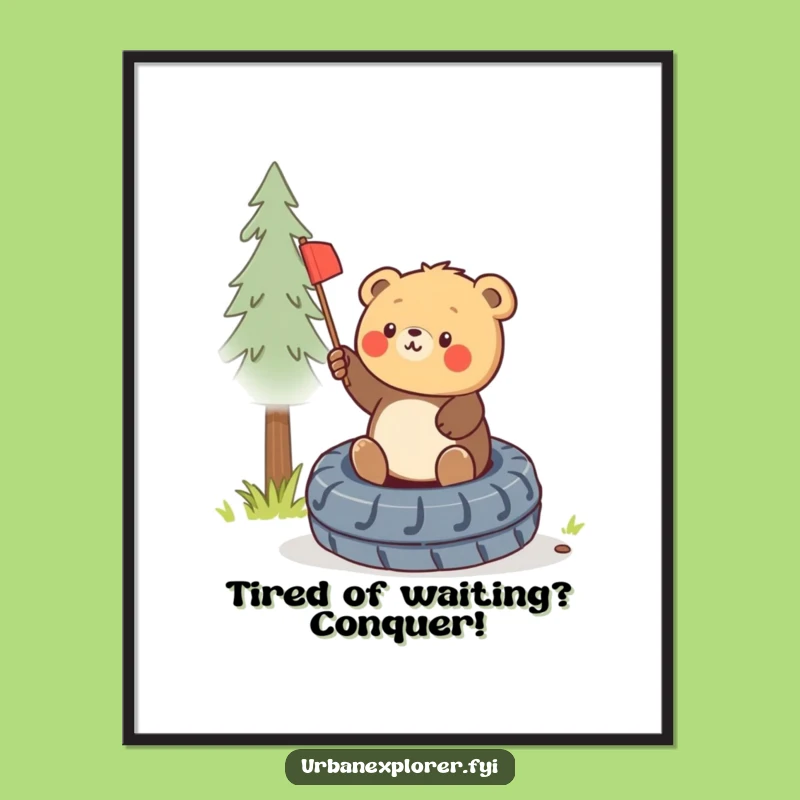 Funny Free Printable Wall Art: Adorable Bear Cub Flag Downloadable Decor