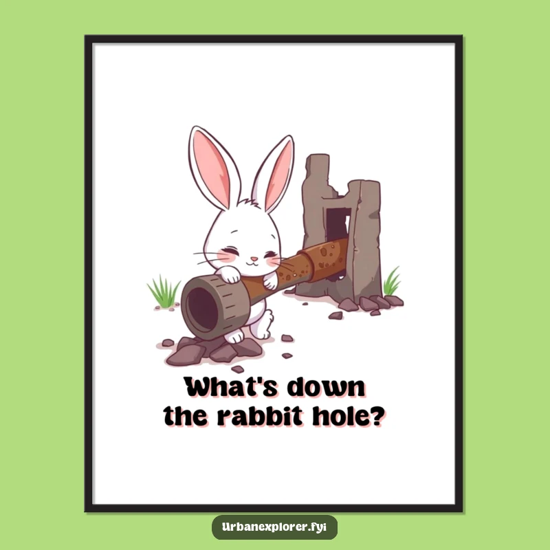 Funny Free Printable Wall Art: Bunny Investigating Pipe, Humorous Downloadable Decor