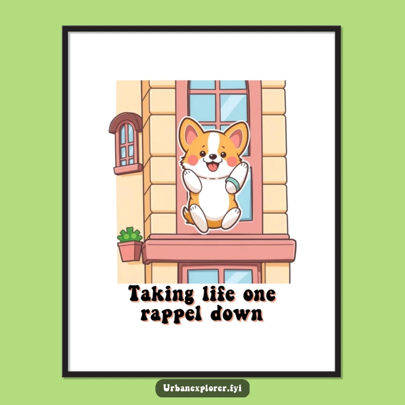 Funny Free Printable Wall Art: Corgi Rappelling Decor