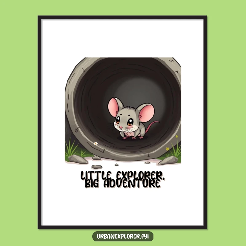 Funny Free Printable Wall Art: Tiny Mouse Exploring Pipe, Whimsical Downloadable Art