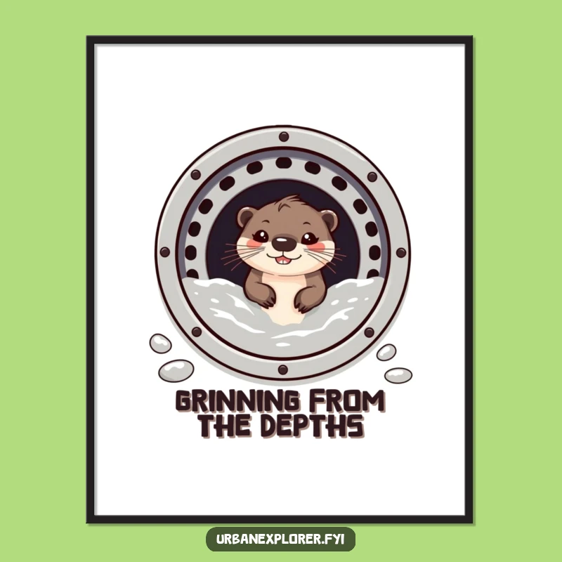 Funny Free Printable Wall Art: Otter Peeking from Grate, Quirky Downloadable Decor