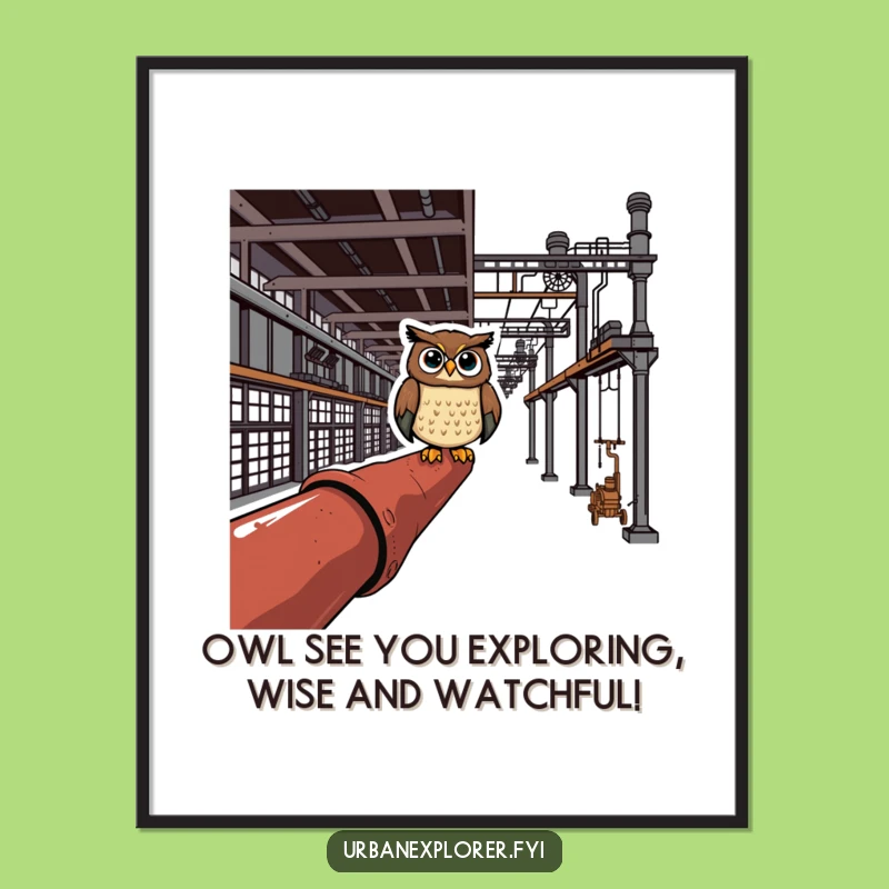 Free Printable Wall Art: Funny Owl Industrialist, Rusty Pipe Charm, Downloadable Decor