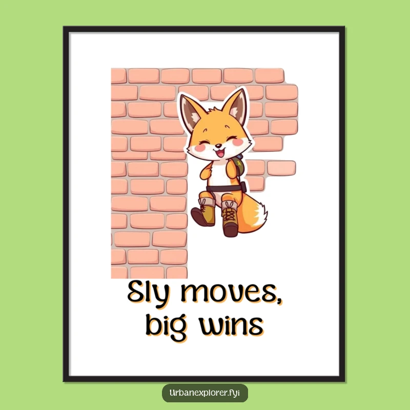 Free Printable Wall Art: Fox Rappelling Down Wall Funny Downloadable Decor!
