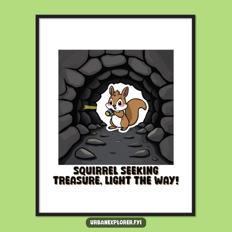 Free Printable Wall Art: Funny Squirrel Explorer, Tunnel Mystery, Downloadable Adventure Decor
