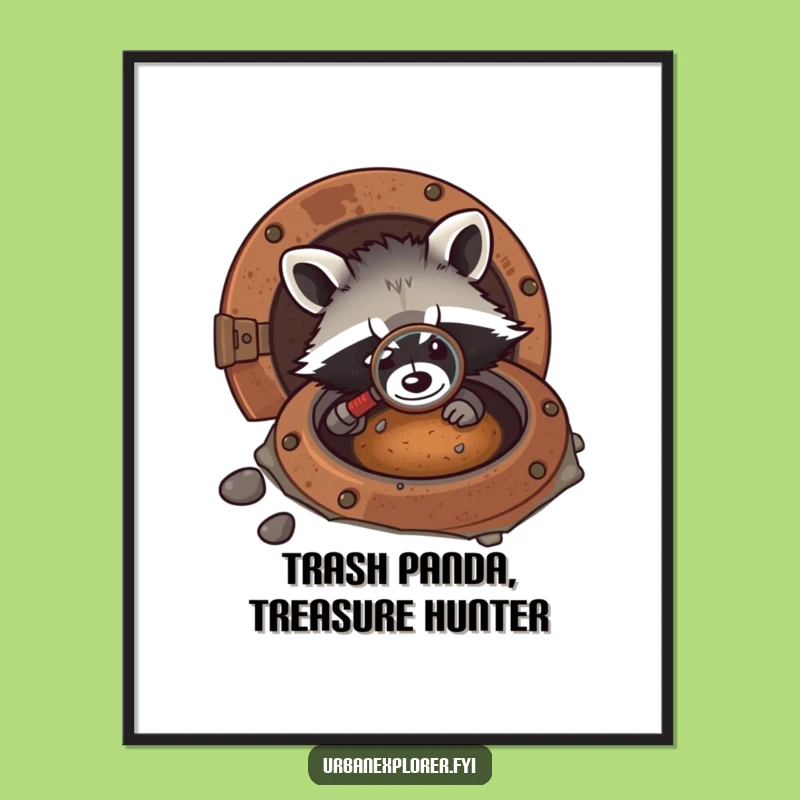 Free Printable Wall Art: Kawaii Raccoon Mystery, Funny Downloadable Decor for Curious Minds