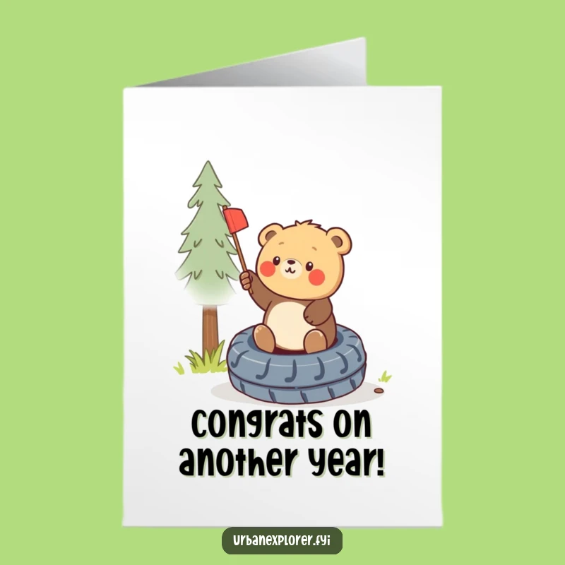 Free Printable Birthday Card: Victorious Bear Cub Flag Downloadable Gift for Kids