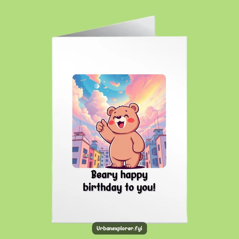 Free Printable Bear Birthday Card: Surreal Sky, Funny Downloadable & Print-at-Home