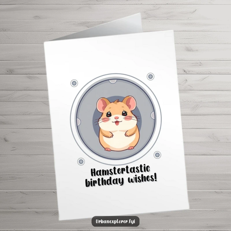 Funny Free Printable Birthday Card: A cheerful hamster pops out from a ventilation shaft, beaming with birthday joy.