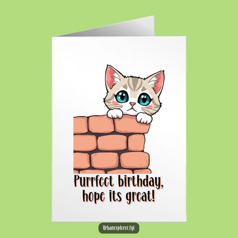Free Printable Birthday Card: Curious Cat Peeking Over