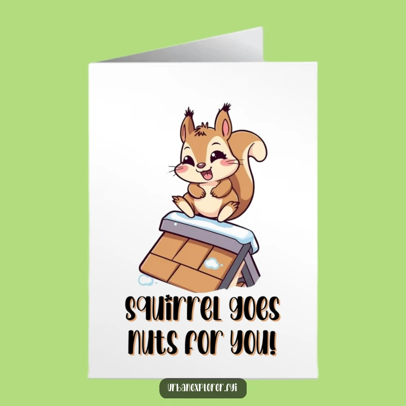 Free Printable Birthday Card: Funny Kawaii Squirrel Grinning Downhill - Downloadable Gift
