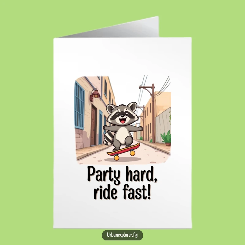 Free Printable Birthday Card Funny Raccoon Skater Downloadable Gift
