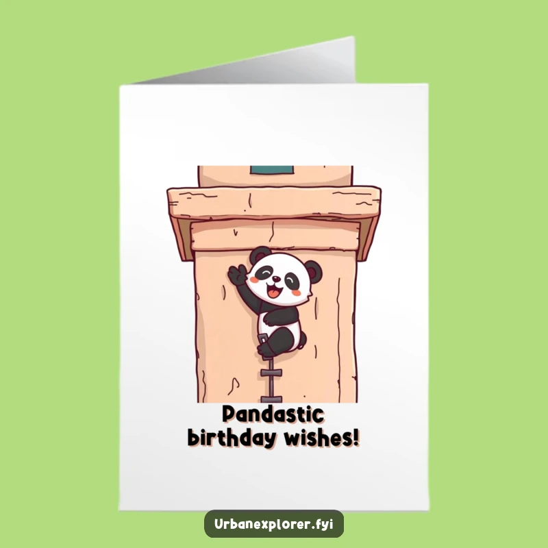 Free Printable Birthday Card: Panda Climbs High, Hilarious Downloadable Gift for Adventurers