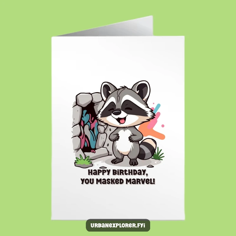 Free Printable Raccoon Street Art Birthday Card - Funny Downloadable Gift for Art Lovers