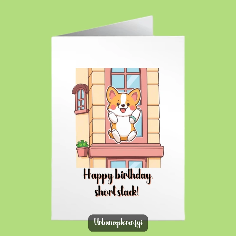 Free Printable Birthday Card: Corgi Rappelling Adventure Surprise