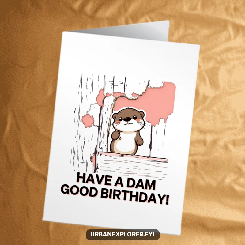 Funny Free Printable Birthday Card featuring a cute cartoon otter artistically documenting peeling paint on a vintage wall, a quirky and memorable greeting.
