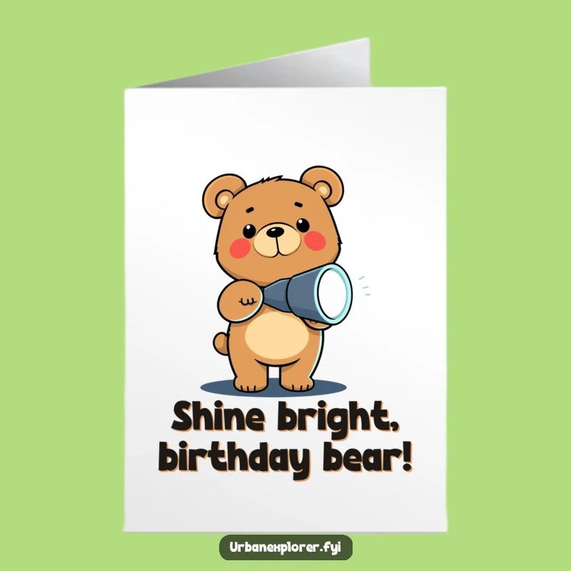 Free Printable Birthday Card: Funny Chibi Bear with Flashlight, Perfect for a Laugh!