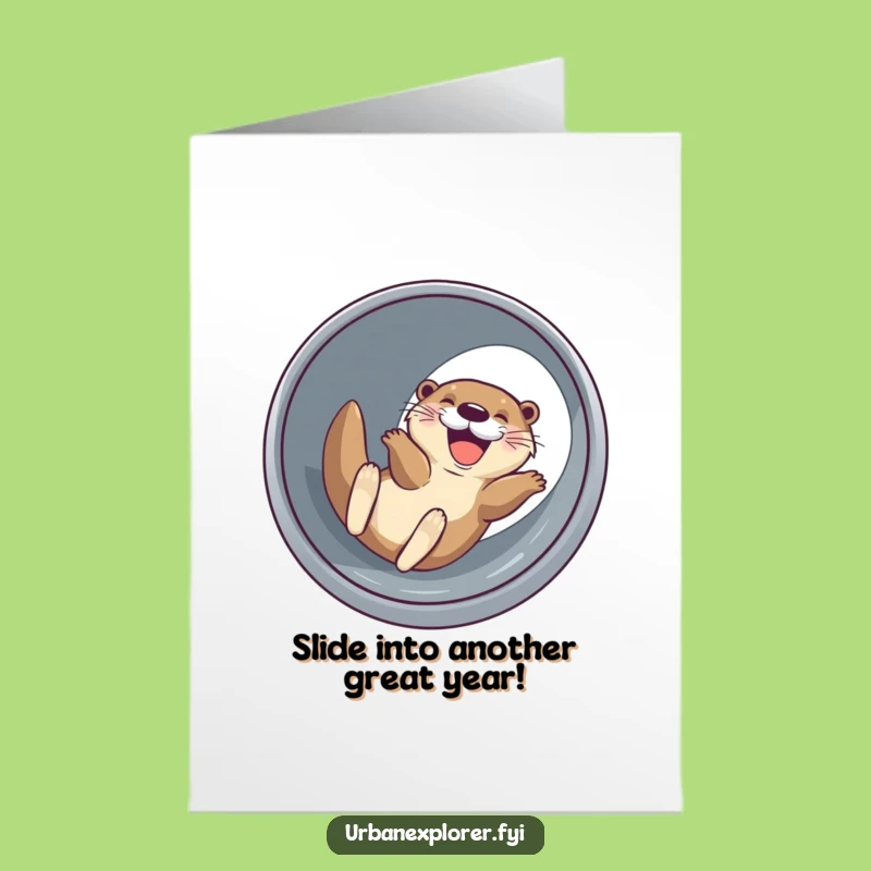 Free Printable Otter Birthday Card: Funny Sliding Pipe Humorous Gift
