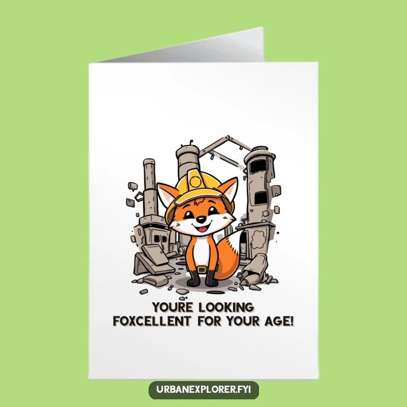 Free Printable Birthday Card: Funny Fox Explorer, Hard Hat Humor, Downloadable Gift