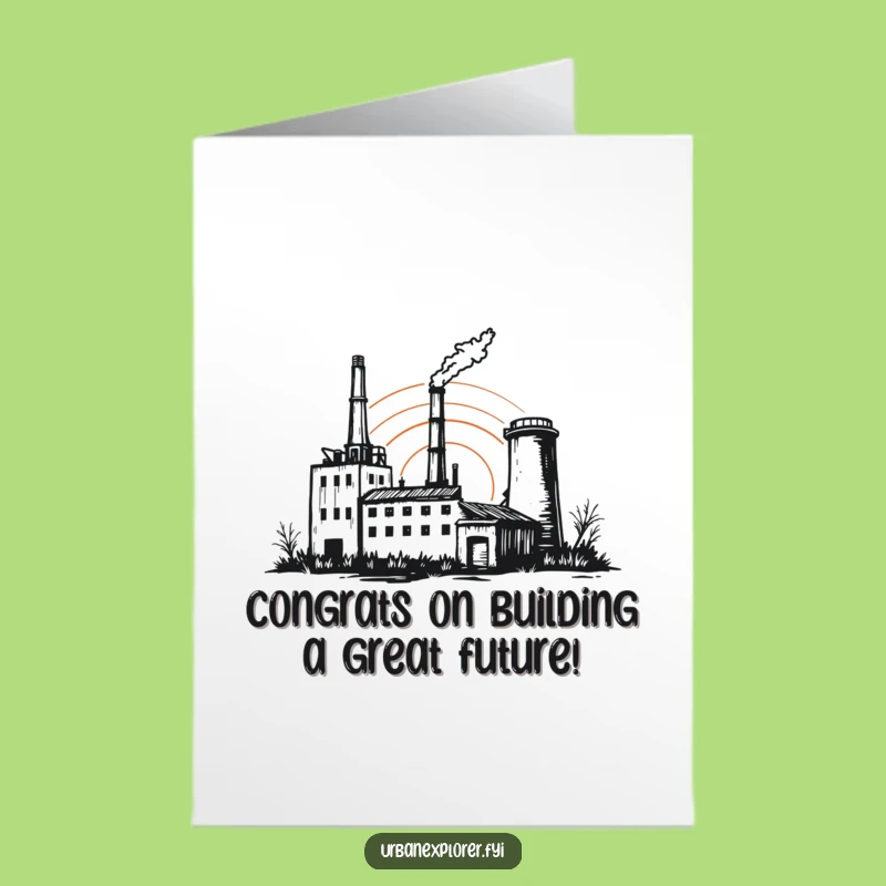 Free Printable Factory Congrats Card: Celebrate Achievements with Sunset Industrial Style!