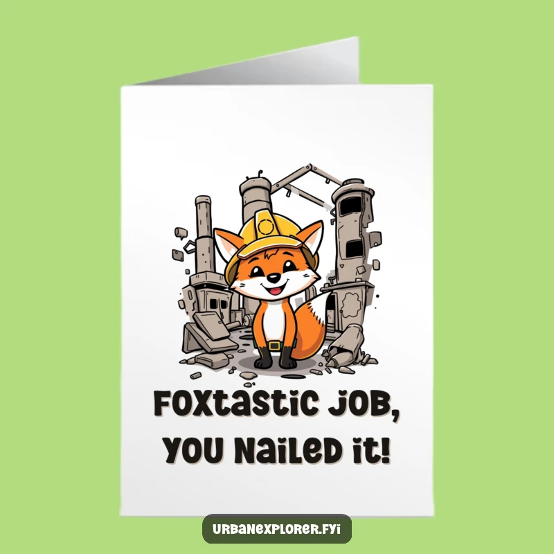 Free Printable Congratulations Card: Fox Explorer, Hard Hat Success, Humorous Downloadable