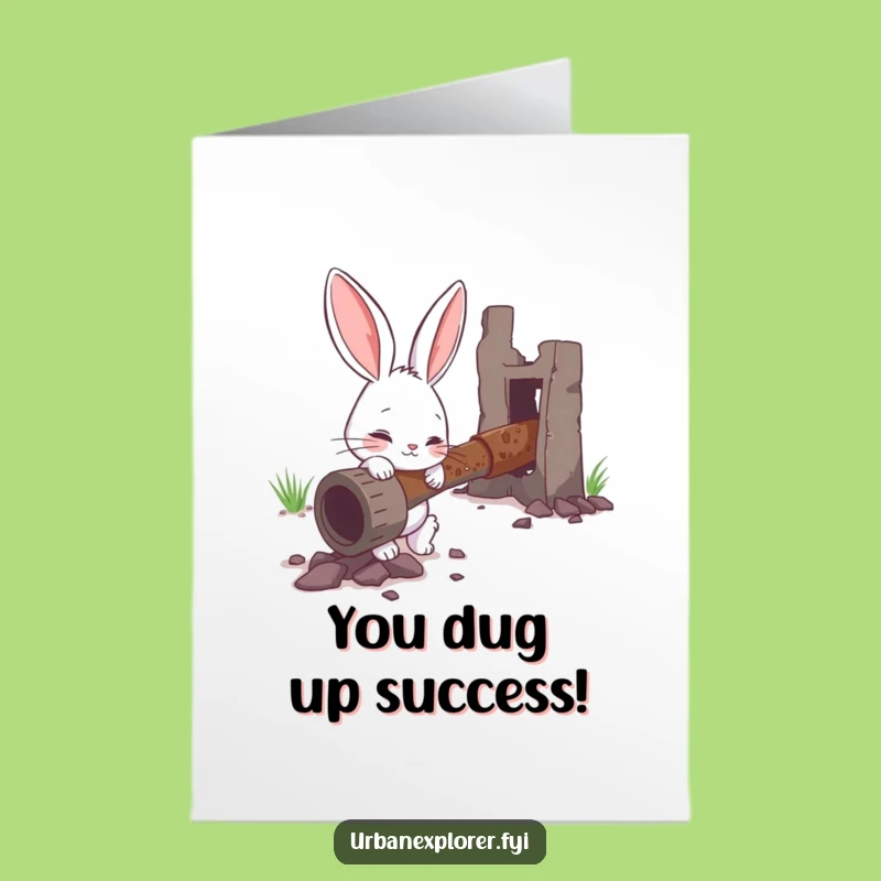 Free Printable Congrats Card: Bunny Finds Something, Easy Print at Home Gift